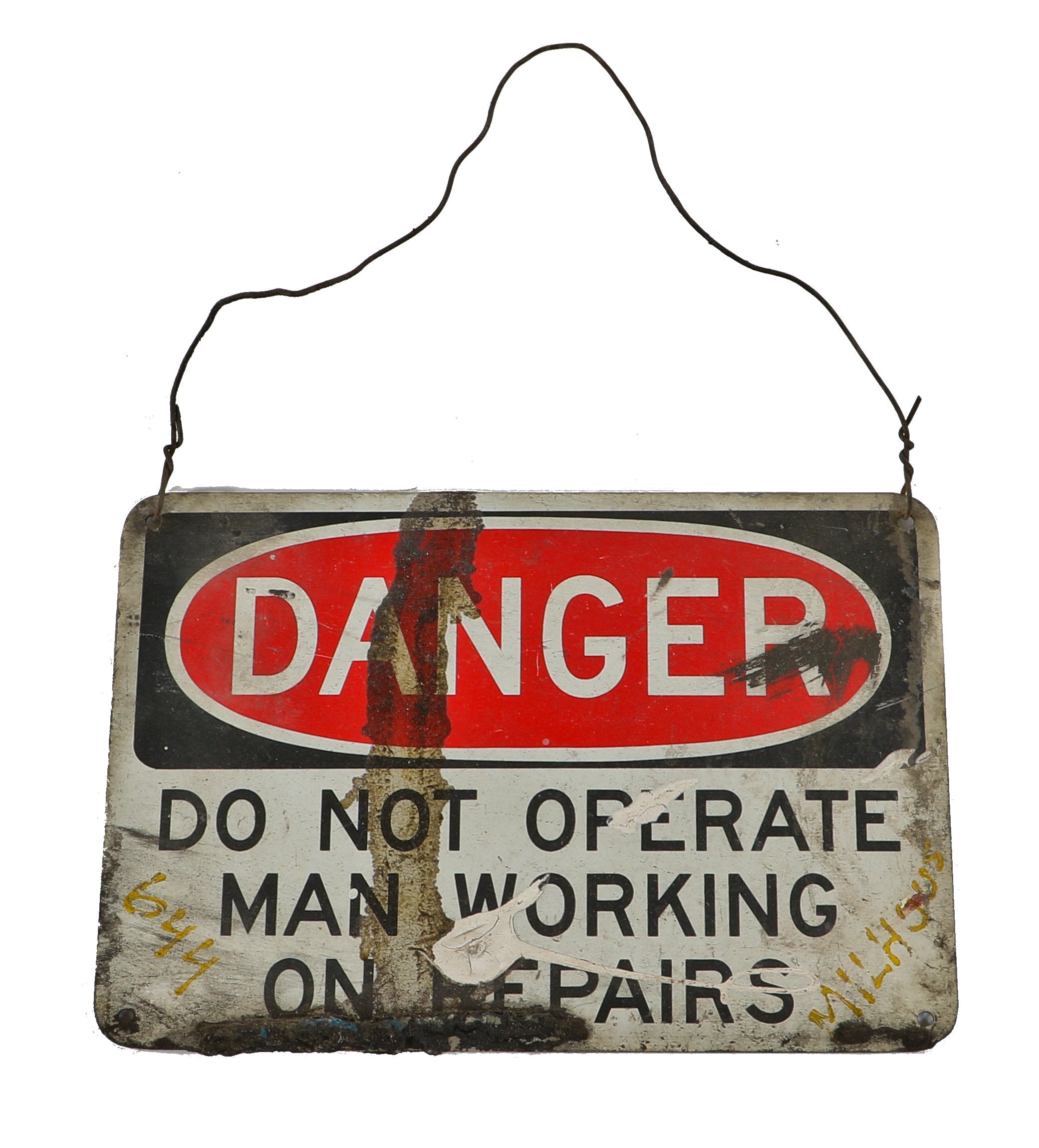 c. 1950's american vintage industrial single-sided baked enameled "do not operate" danger or cautionary a . finkl & sons foundry sign with nicely aged patina