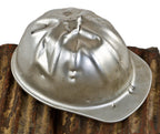 original c. 1950's weathered and worn american industrial "superlite" brand a. finkl & sons aluminum foundry worker hard hat with classic turtle shell design