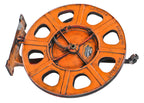 exceptional all original oversized c. 1930's american industrial chicago foundry wall-mount rotating air hose "aireel" with reinforced cast iron extended arm bracket