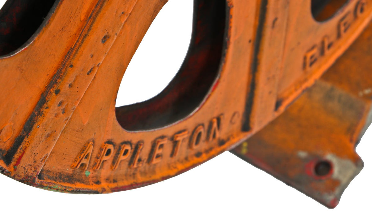 exceptional all original oversized c. 1930's american industrial chicago foundry wall-mount rotating air hose "aireel" with reinforced cast iron extended arm bracket