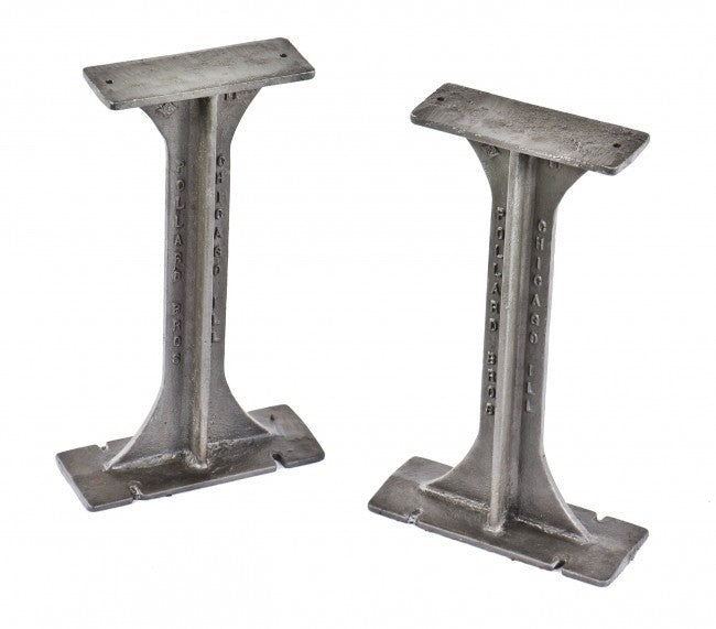 original and intact american vintage industrial low-lying stationary "pollard brothers" cast iron and maple wood refinished a. finkl & sons foundry locker room bench
