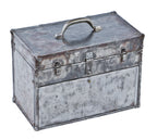 refinished american depression era chicago foundry machine shop reinforced metal tool chest with hinged top and intact interior circular-shaped mirror