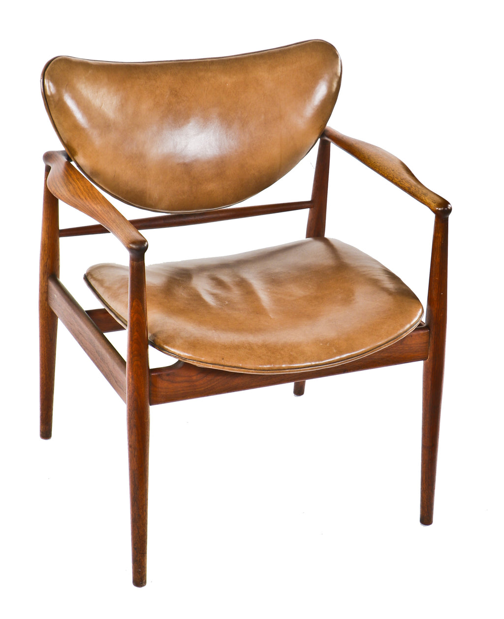 one of two matching original and intact solid walnut wood four-legged mid century danish modern upholstered chicago foundry boardroom side chair