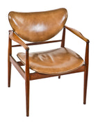 one of two matching original and intact solid walnut wood four-legged mid century danish modern upholstered chicago foundry boardroom side chair