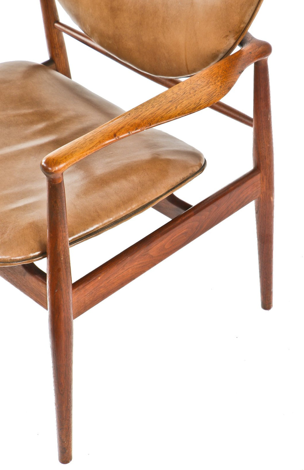 one of two matching original and intact solid walnut wood four-legged mid century danish modern upholstered chicago foundry boardroom side chair