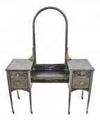 hard to find and highly sought after original american depression era antique simmons pressed and folded steel mobile vanity with oversized arch top mirror