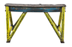 two matching incredibly heavy duty original late 1930's american industrial weathered and worn painted all-welded joint foundry steel sawhorse bases