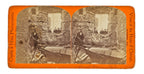 original 19th century antique american "views of the ruins of chicago" stereoview card depicting the chicago courthouse bronze bell surrounded by limestone walls