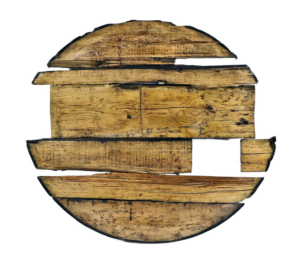 remarkably intact c. 1855-60 original thick pine wood circular-shaped john kent russell house salvaged "privy vault" floor with tongue and groove joints and tapered edges