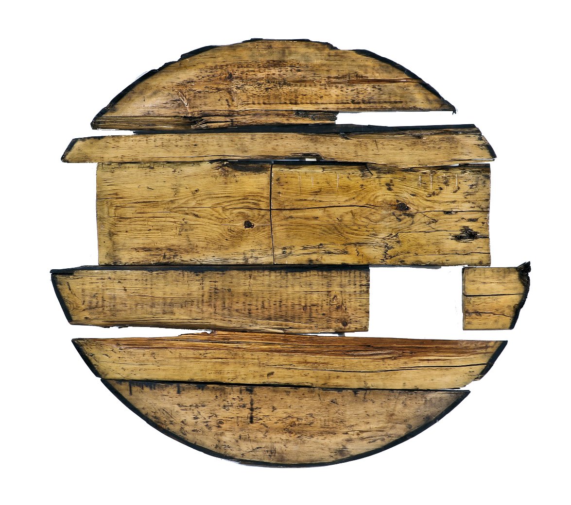remarkably intact c. 1855-60 original thick pine wood circular-shaped john kent russell house salvaged "privy vault" floor with tongue and groove joints and tapered edges