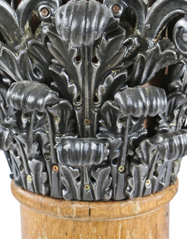 pair of original matching pre-chicago fire union foundry ornamental cast iron interior commercial building capital floral leaf fragments with a thoroughly cleaned and brushed metal finish