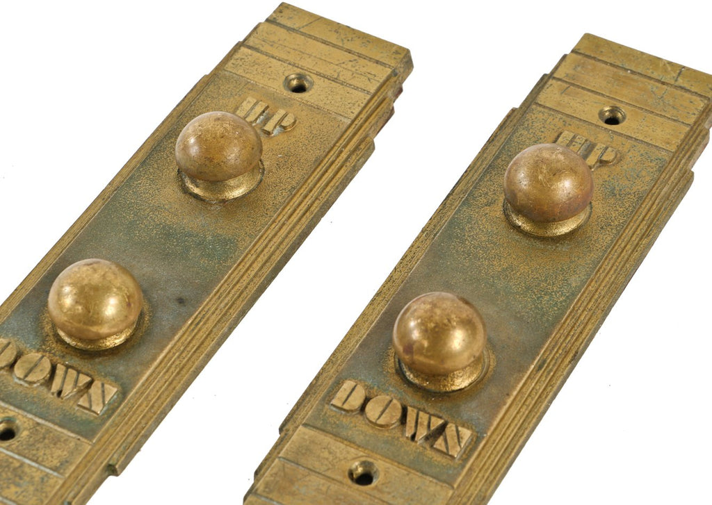 original historically-important c. 1933-34 chicago world's fair "sky ride" attraction cast bronze elevator up/down cab "call" push button plaques