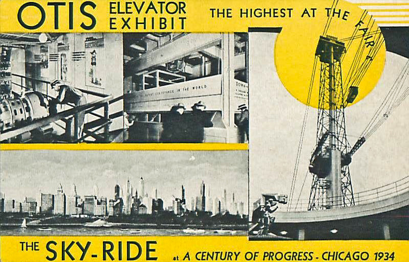 original historically-important c. 1933-34 chicago world's fair "sky ride" attraction cast bronze elevator up/down cab "call" push button plaques