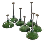 fully functional antique american industrial green porcelain enameled chicago foundry cold-rolled steel pendant light fixture with original pivoting ceiling canopy