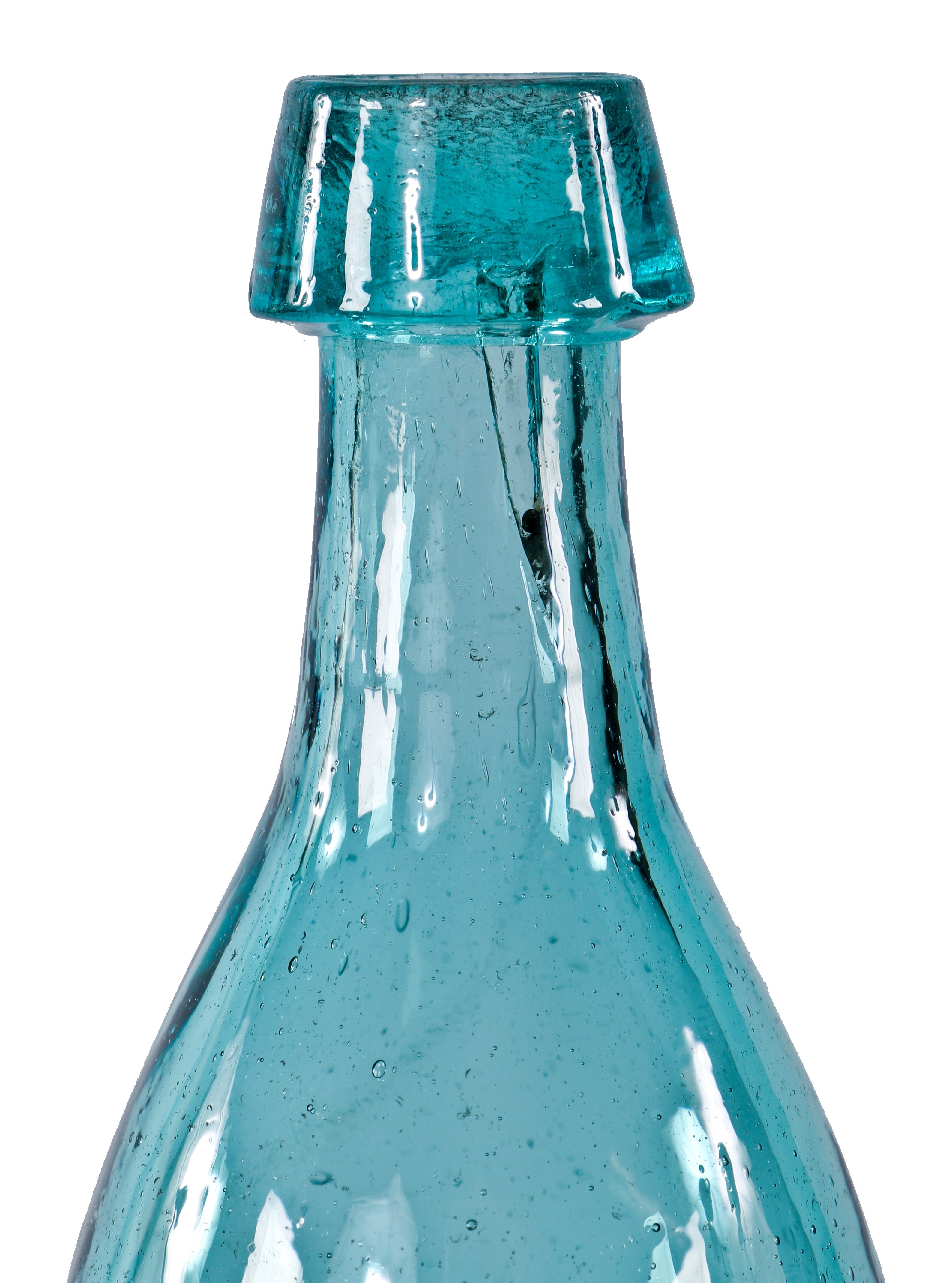 single mid-19th century antique american iron-pontiled aqua blue timmermann & co. "superior sodawater" glass st. louis privy dug bottle with applied tapered lip