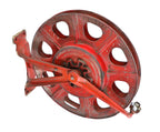 original fully functional oversized c. 1930's american antique industrial red painted bracketed chicago foundry "aireel" with perforated discs and brake controlled governors