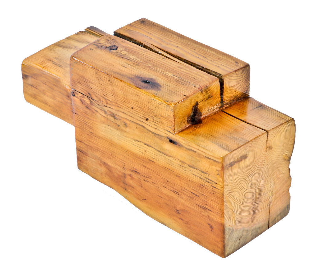 oversized circular-sawn 19th century decommissioned chicago balloon frame old growth pine wood structural sill plate beam segment with a hand-chiseled tenon