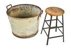 nicely worn and weathered oversized c. 1930's american industrial heavy gauge steel factory wash bin with riveted joint opposed handles and drainage hole