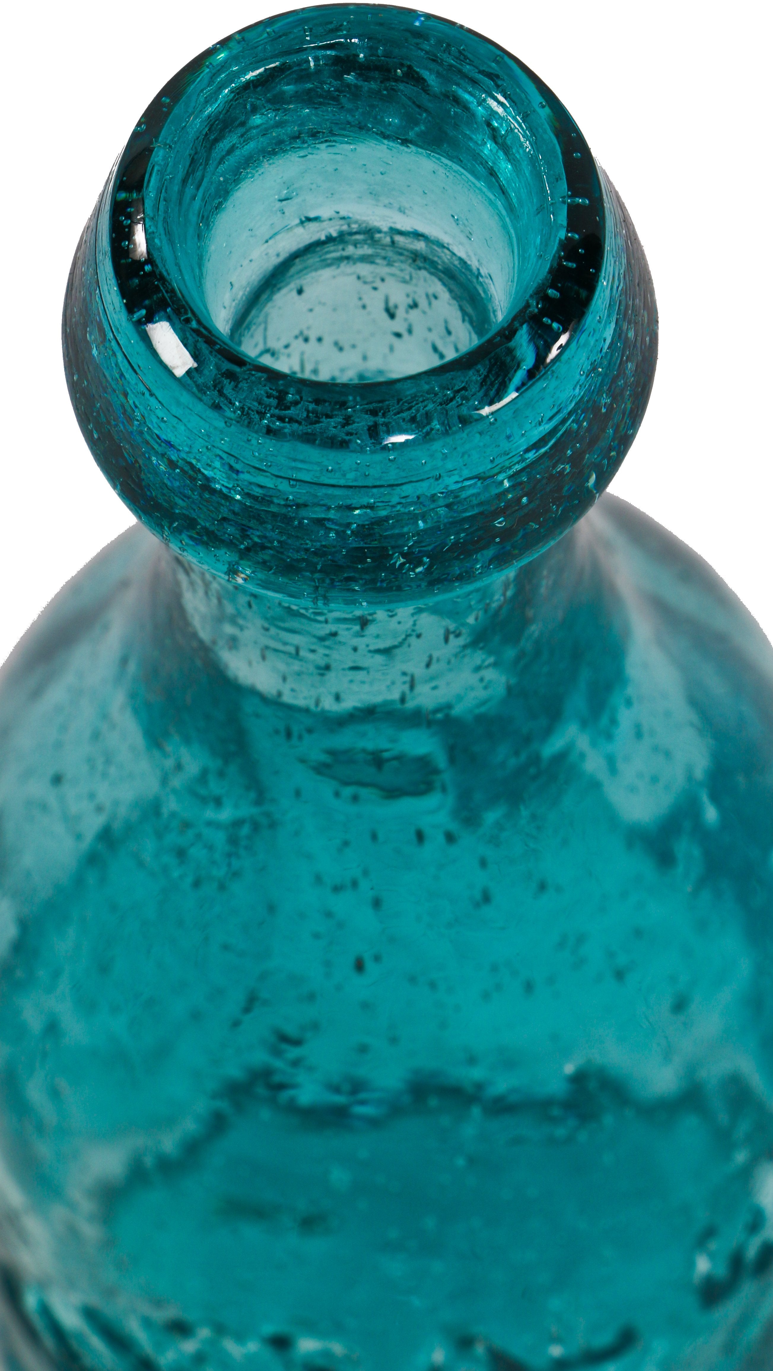 crude mid-19th century vibrantly colored aqua blue soda bottle with applied rounded collar manufactured for hassinger & o'brien in st. louis, mo.