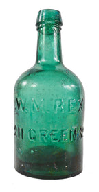 original privy dug emerald green c. 1850's american iron pontiled porter style william m. rex soda or ale bottle with applied tapered lip with single ring