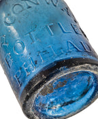 hard to find all original c. 1850's antique american porter style patrick conway "bottler" cobalt blue iron pontiled glass soda or ale bottle with tapered ring top