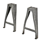 two matching c. 1900's original and well-constructed american industrial factory machine shop lathe bases or legs with a uniform brushed metal finish