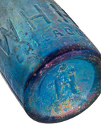 original and intact 19th century chicago privy dug uncleaned cobalt blue william h. hutchinson soda water bottle with a large embossed "h" on the base