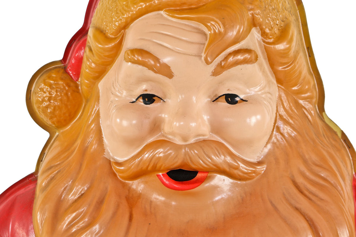 unusual early 1960's american freestanding life-size copyrighted molded plastic illuminated outdoor santa claus figural christmas decoration