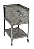 two-drawer late 1940's american industrial refinished rolling factory machine shop tool cabinet with bassick swivel casters and lockable hasps