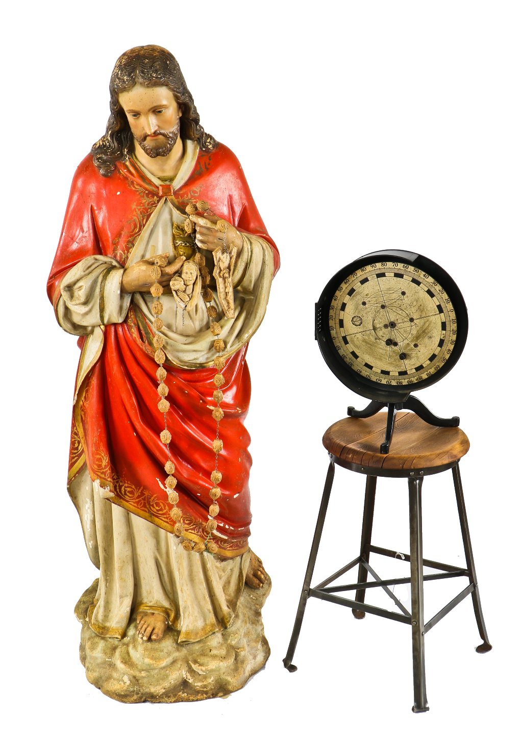 original and largely intact late 19th or early 20th century life-sized cast plaster chicago church statue of jesus christ with crazed polychromatic finish