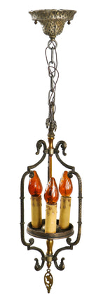 original completely refurbished c. 1930's spanish revival style interior residential chicago bungalow hanging pendant light with rewired "electric candles"