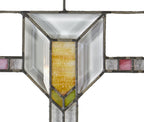 original and well-maintained c. 1920's american craftsman or prairie style chicago bungalow interior residential leaded art and beveled glass window with chevron design motif