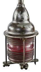 exceptionally hard to find and highly sought after early crouse-hinds antique american industrial ruby red fresnel lens city of chicago bridge warning or caution light with cast iron housing