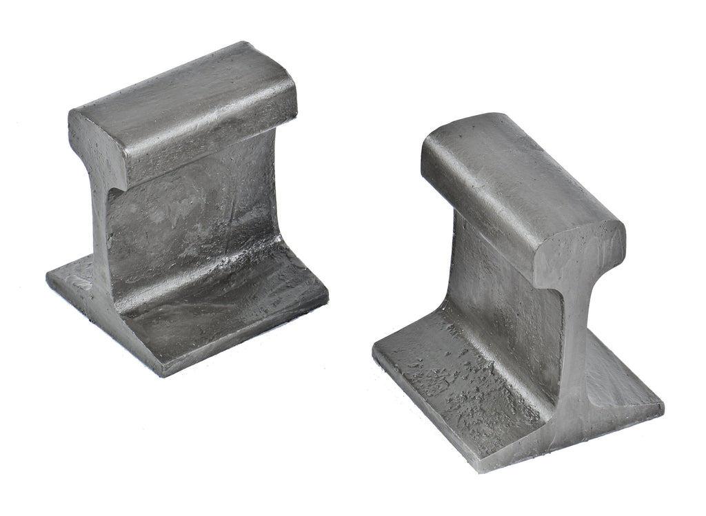 matching set of american vintage industrial notable chicago foundry railway track repurposed bookends with a brushed metal finish