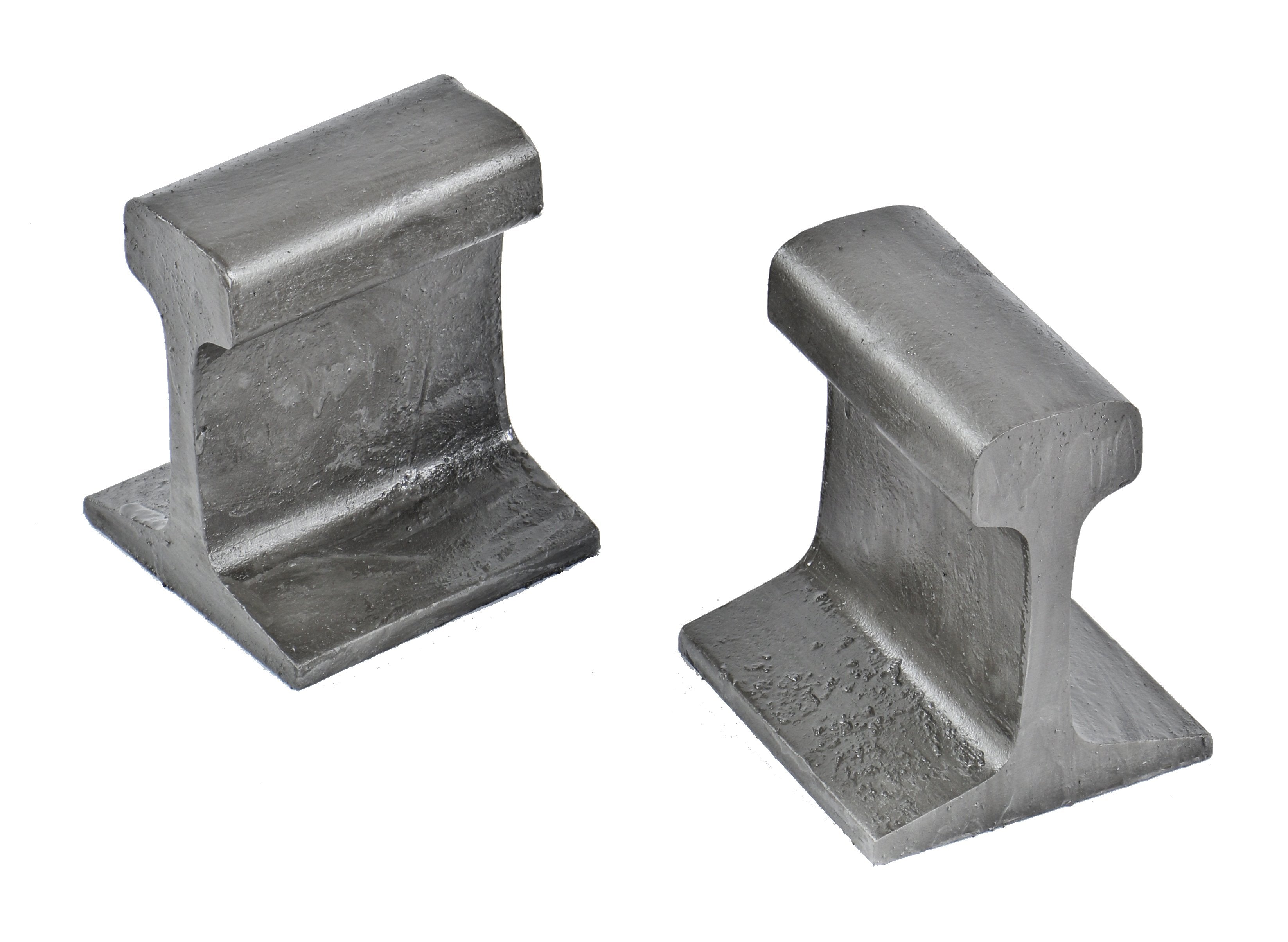 matching set of american vintage industrial notable chicago foundry railway track repurposed bookends with a brushed metal finish