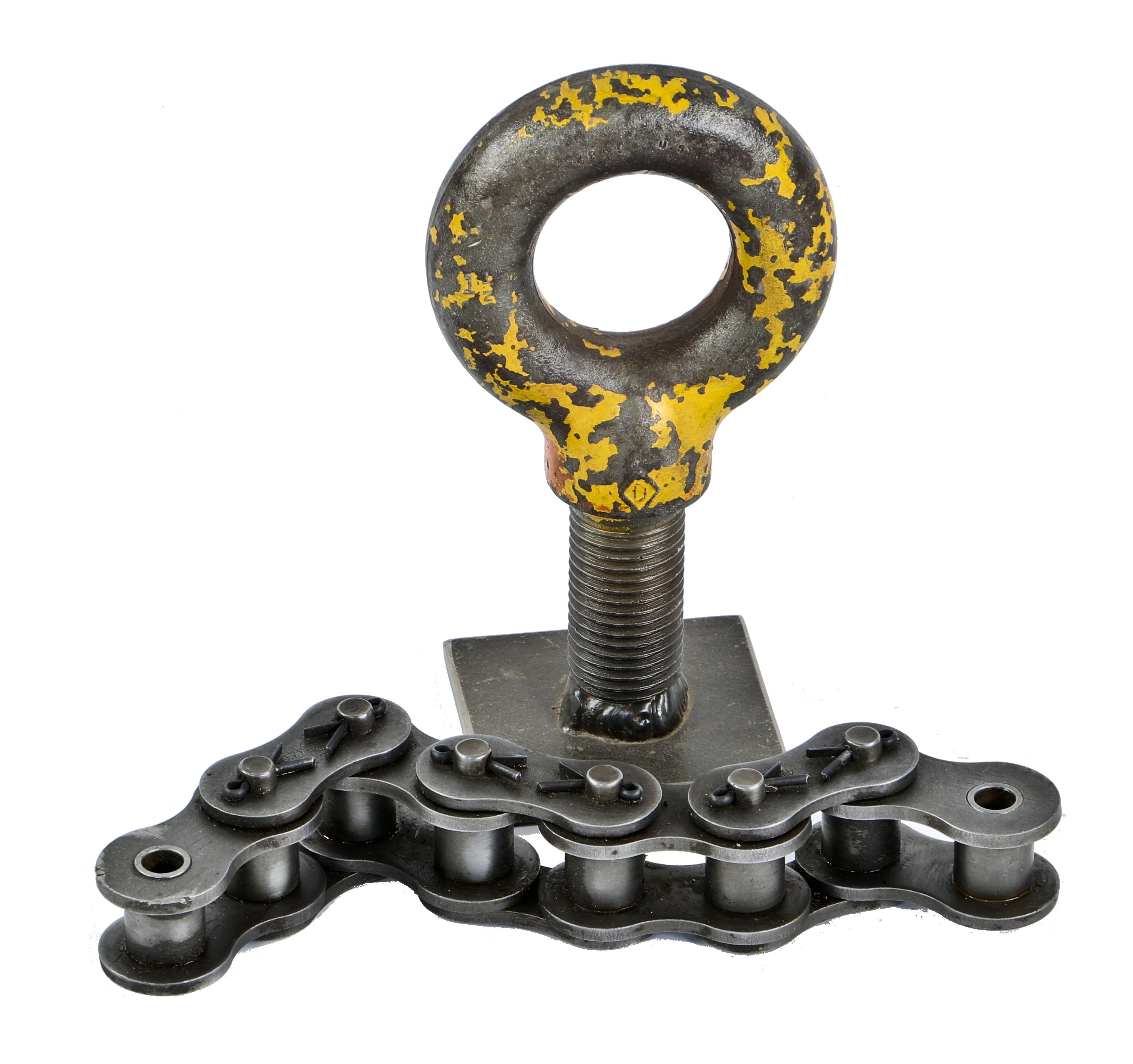 large assortment of vintage american industrial refinished solid steel a. finkl & sons foundry salvaged roller chain for repurpose