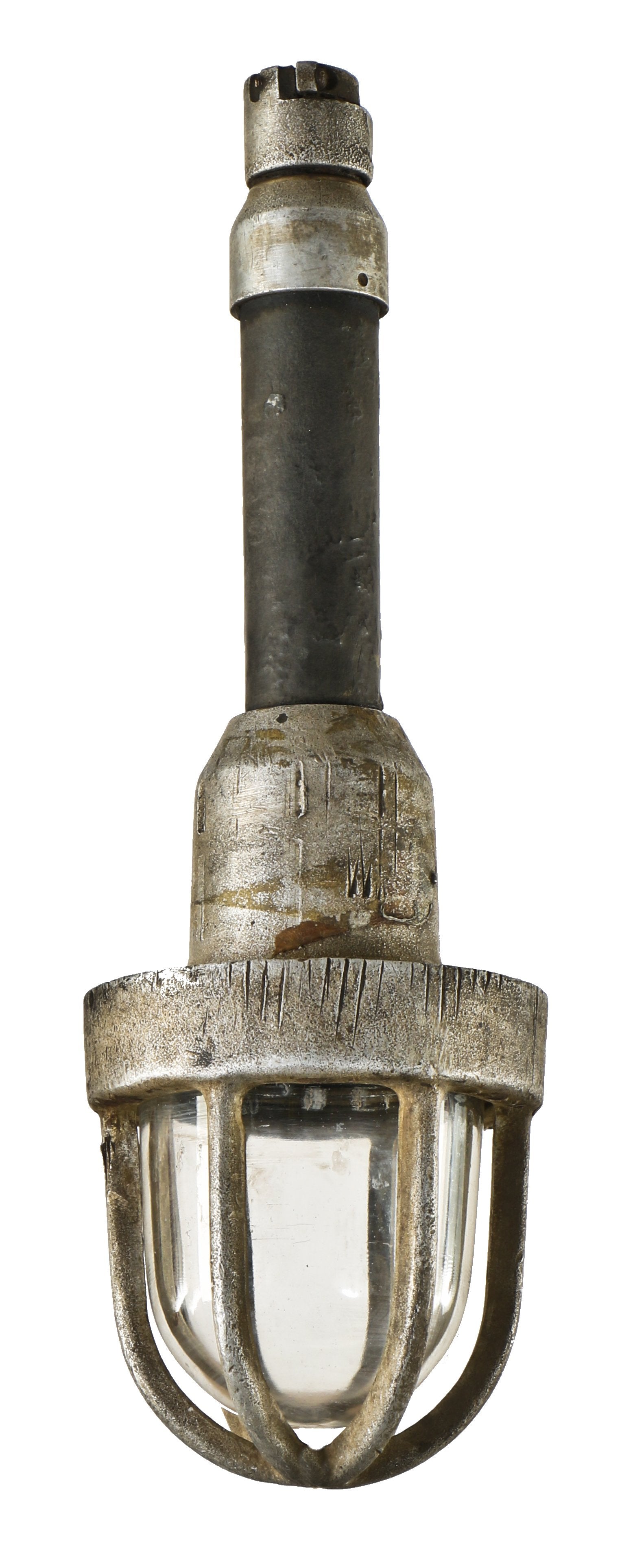 original early 1930's hard to find intact "explosion proof" handheld finkl & sons foundry machine shop trouble light with impact-resistant light bulb clear glass globe