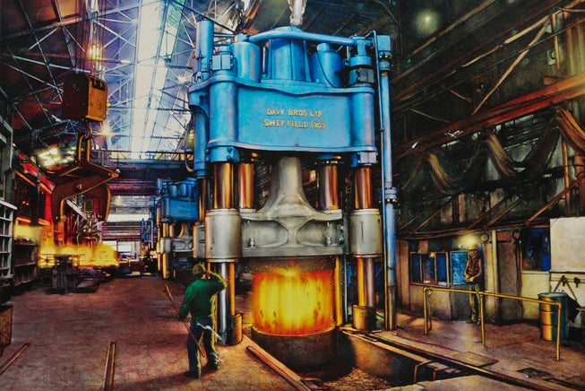 original hand-painted c. 1930's american industrial brightly colored heavy gauge steel finkl foundry machine shop "no admittance" caution or warning sign