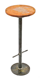 unique c. 1930's american industrial freestanding refinished finkl & sons gantry crane cab operator's stationary stool with circular-shaped wood seat and footrest