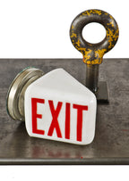 original c. 1930's american industrial commercial building double-sided robust pressed "milk glass" illuminated exit light fixture with original spun steel fitter