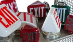 intact and free from damage single chicago downtown hotel illuminated ruby red glass double-sided exit light flush mount wall sconce with bold white lettering
