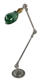 original early 1920'a antique american industrial anderson "self-adjusting" triple disc joint articulating bench lamp with green porcelain enameled shade