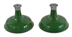 two matching all original and completely intact green porcelain enameled american industrial flush mount foundry building reflectors with cast aluminum housing