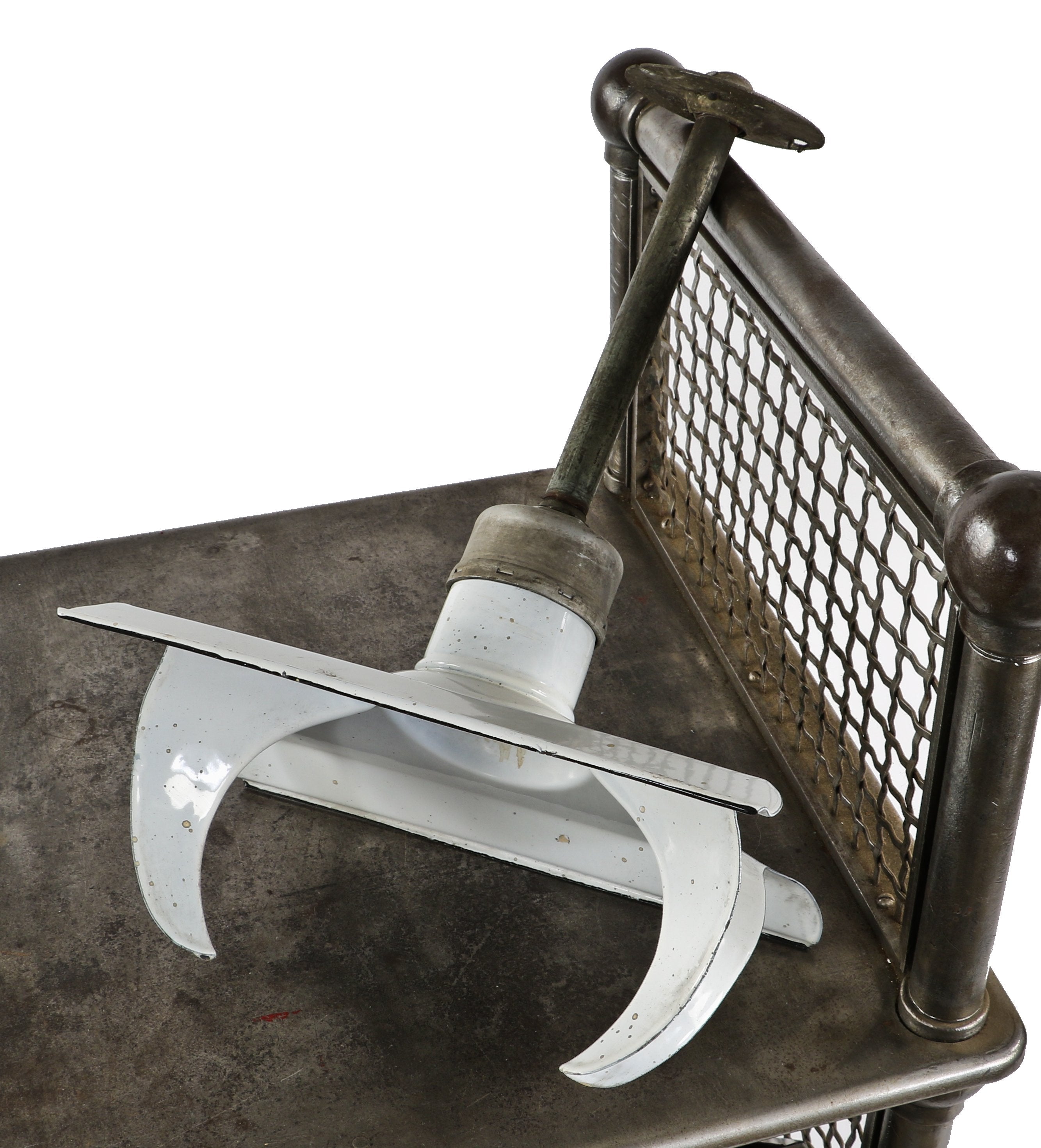 single all original and intact early 1940's standard oil of indiana factory building white porcelain enameled pendant light with threaded pipe stem and ceiling cap