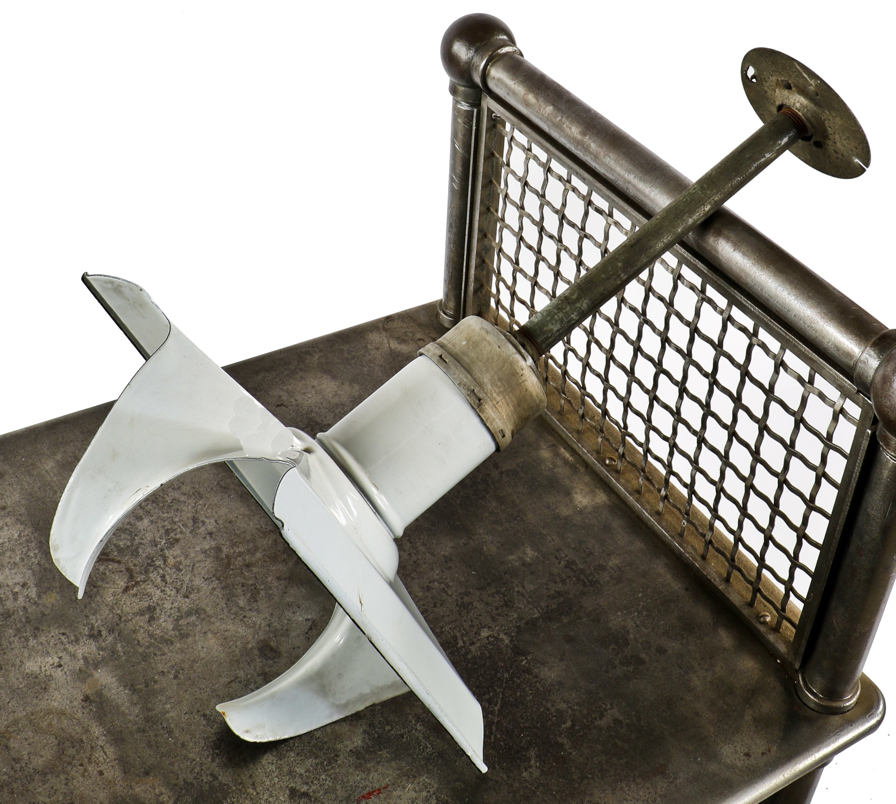 early 1940's american industrial single electric white porcelain enameled cold-rolled steel standard oil factory ceiling fixture with patented reflector