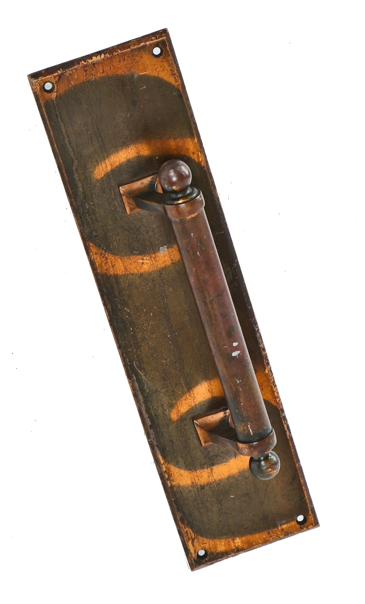single oversized original late 19th century chicago hotel vestibule american gilded age oxidized copper-plated cast bronze unornamented door pull