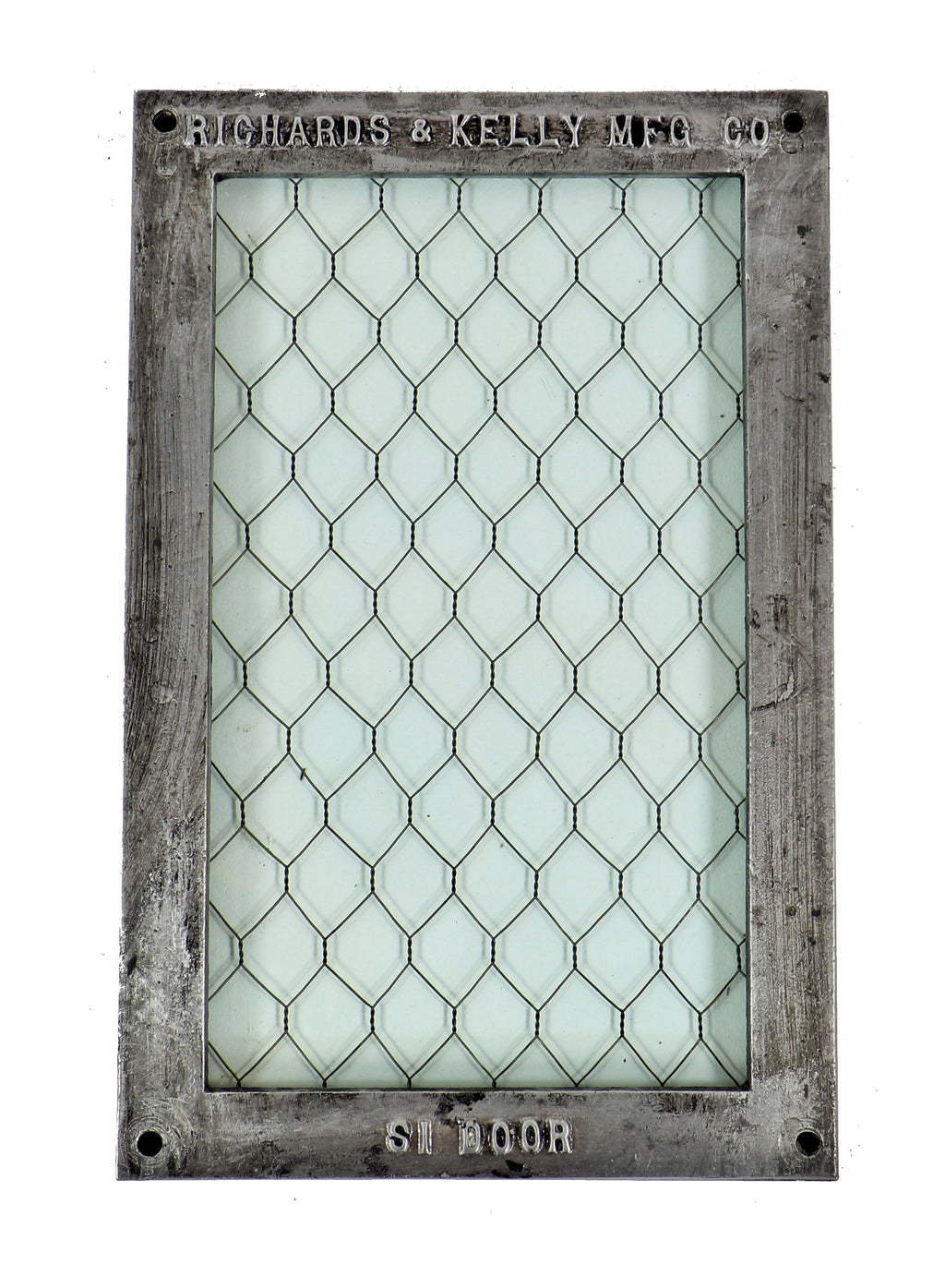 original c. 1910-15 antique american industrial intact freight elevator diminutive bi-fiold door window or portal with thick "chicken wire" glass