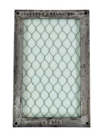 original c. 1910-15 antique american industrial intact freight elevator diminutive bi-fiold door window or portal with thick "chicken wire" glass