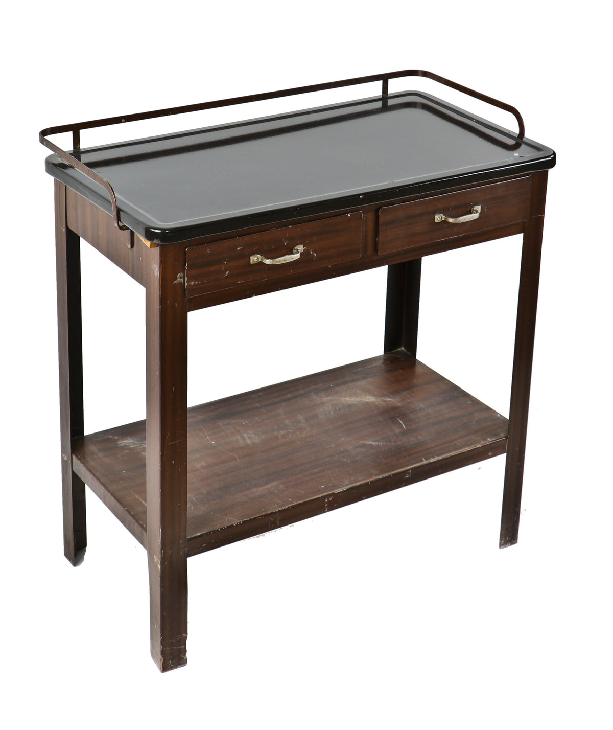 all original and completely intact c. 1920's american antique medical pressed and folded steel medical cabinet with desirable faux wood grain enameled finish