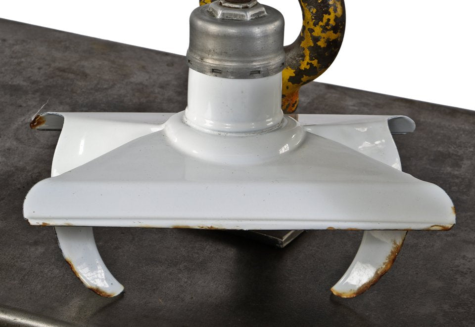 single all original american industrial white porcelain enameled uniquely-shaped cold-rolled steel single electric light factory pendant fixture with canopy